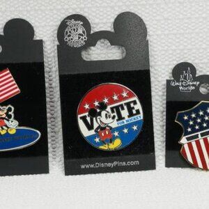 NEW! Set of 3 Disney Park Pins Red White Blue and Vote Pins
